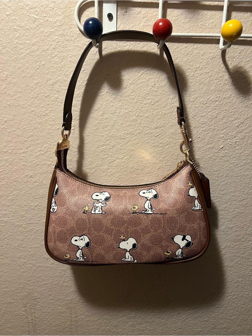 Coach Brown Snoopy Print Leather Shoulder Bag - Picture 2 of 3